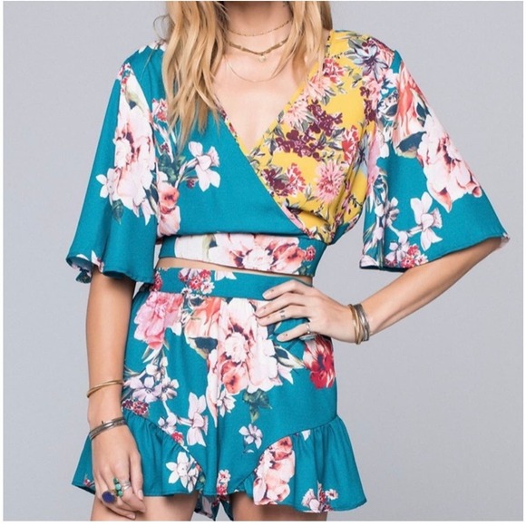 Band of Gypsies Turquoise Floral Crop top size XS - Picture 1 of 9